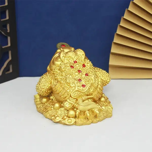 Statuette Jin Shan Crapaud d’Argent Feng Shui pour attirer la prospérité or vue de dos kaosix