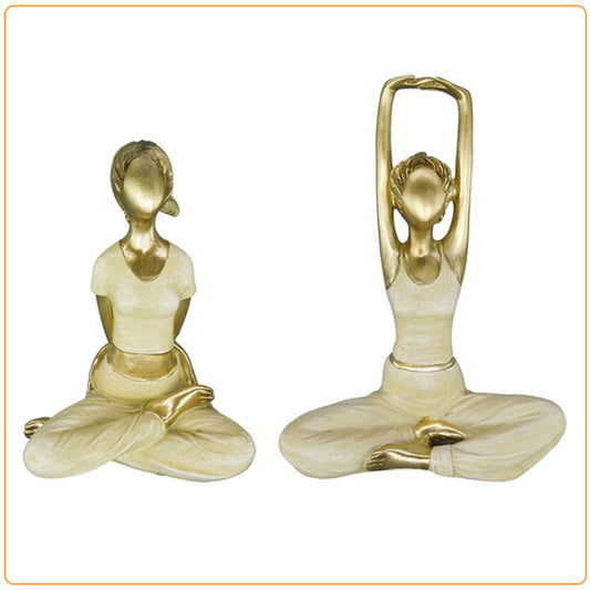 Statuettes de femmes en postures de yoga lotus bras levés et bras dans le dos sur fond blanc Kaosix