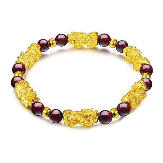 Bracelet Pi Xiu Grenat Rouge sur fond blanc avec cadre orange Kaosix