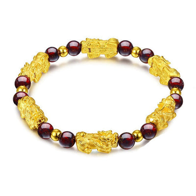 Bracelet Pi Xiu Grenat Rouge sur fond blanc avec cadre orange Kaosix