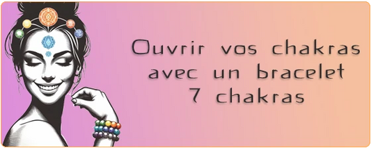 Image de couverture pour l'article de blog Ouvrir vos chakras avec un bracelet 7 chakras représentant un visage de femme souriant portant un bracelet 7 chakras au poignet kaosix