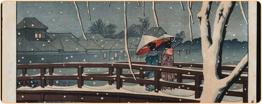 Neige à la rivière Edo Kawase Hasui ukiyo-e imprimé