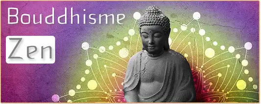 Statue de Bouddha en méditation sur un fond coloré en violet et blanc Kaosix