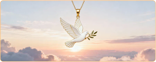 élégante colombe blanche en vol gracieux avec rameau d'olivier, ailes déployées, style bijouterie joaillerie contemporaine