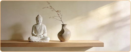 une statue de bouddha blanche sur une étagère kaosix