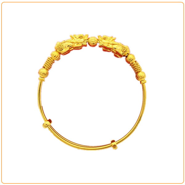 Bracelet jonc doré double Pi Xiu sur fond blanc avec cadre orange Kaosix