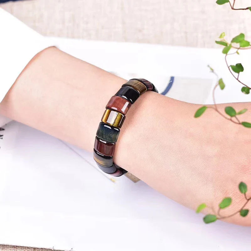 Collection bracelets pierre plate - Bracelet pierres plates (plaquettes) 3 Œils de Tigre, Taureau & Faucon kaosix 7