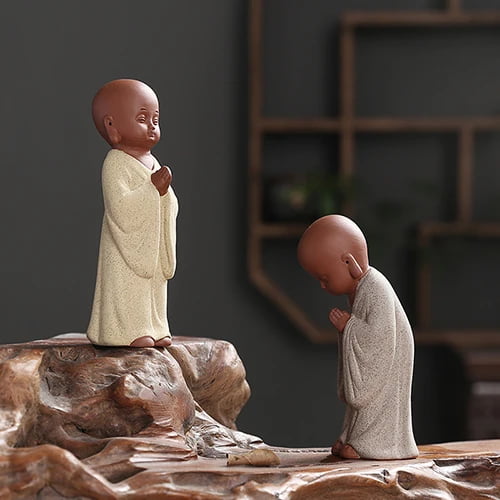 Collection statues de moines bouddhistes - Statues de Moines Bouddhistes Méditants debouts tunique jaune et blanche kaosix