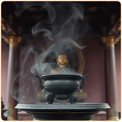 un autel avec de l'encens dans un temple bouddhiste kaosix