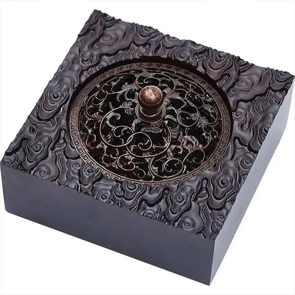 Boîte à Encens en Ébène Massif Motif Sculpté Nuages Célestes kaosix