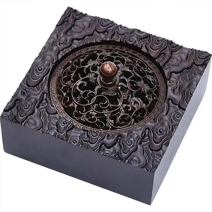 Boîte à Encens en Ébène Massif Motif Sculpté Nuages Célestes kaosix