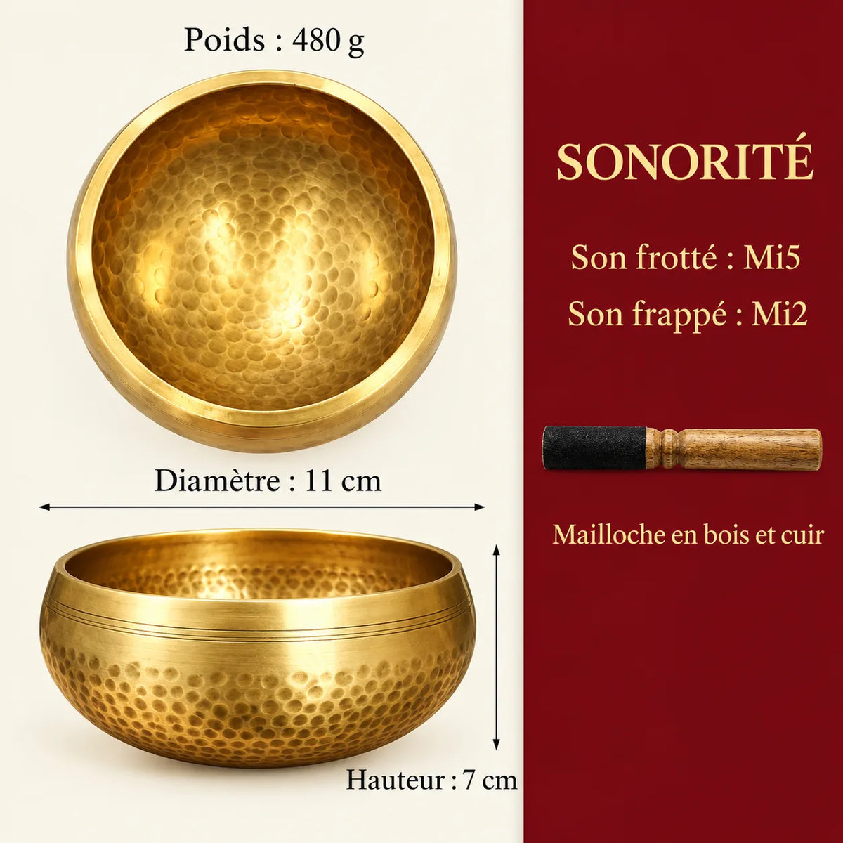 Bol Chantant Tibétain Martelé Main en Laiton 11 cm kaosix