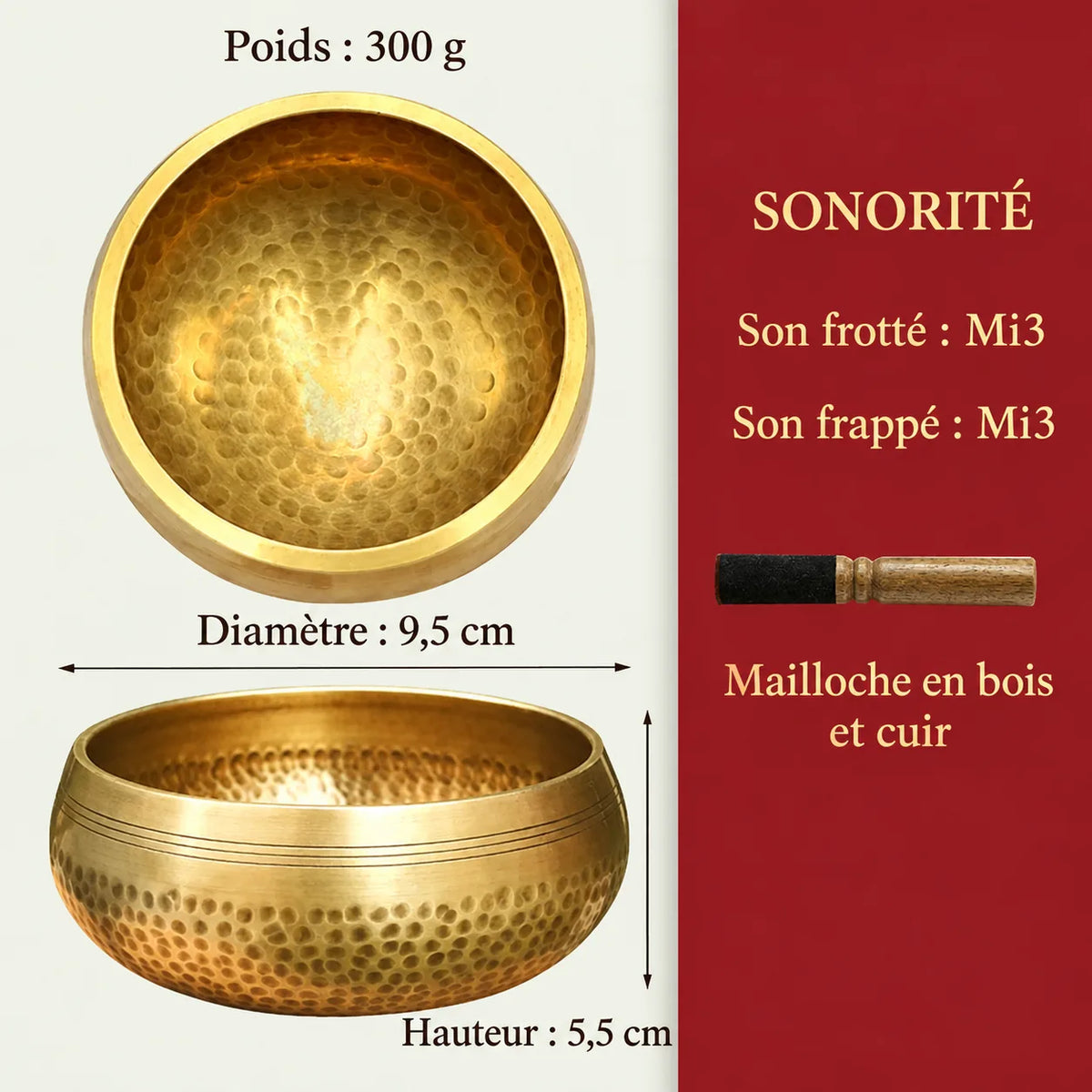 Bol Chantant Tibétain Martelé Main en Laiton 9.5 cm kaosix