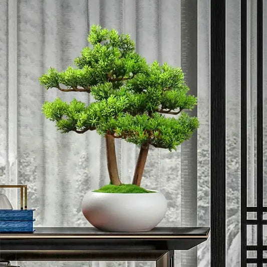 Bonsaï Artificiel Minimaliste en Pot Blanc Décoration Zen