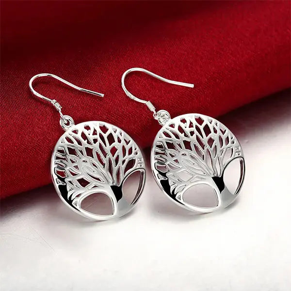 Boucles d’Oreilles Arbre de Vie en Alliage de Cuivre Plaqué Argent kaosix