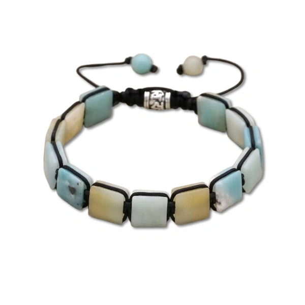 Bracelet Amazonite Pierres Rectangulaires Équilibre et Sérénité fond blanc Kaosix