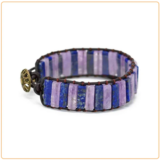Bracelet Améthyste Lapis-lazuli Bâtonnets Boho Wrap sur fond blanc kaosix