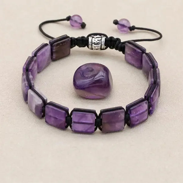 Bracelet Améthyste Pierres Rectangulaires Élégance et Énergie fond galet améthyste au centre kaosix