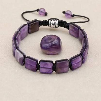 Bracelet Améthyste Pierres Rectangulaires Élégance et Énergie fond galet améthyste au centre kaosix