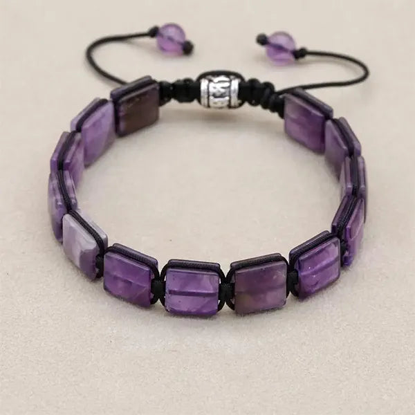 Bracelet Améthyste Pierres Rectangulaires Élégance et Énergie vue face kaosix