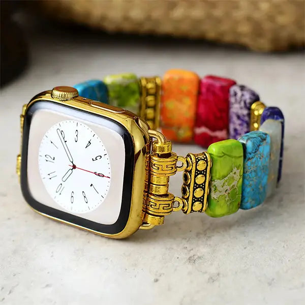 Bracelet Apple Watch 7 Chakras en Jaspe Harmonie et Énergie kaosix 2