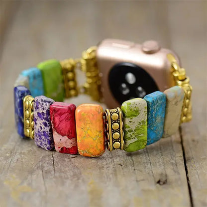 Bracelet Apple Watch 7 Chakras en Jaspe Harmonie et Énergie kaosix 3