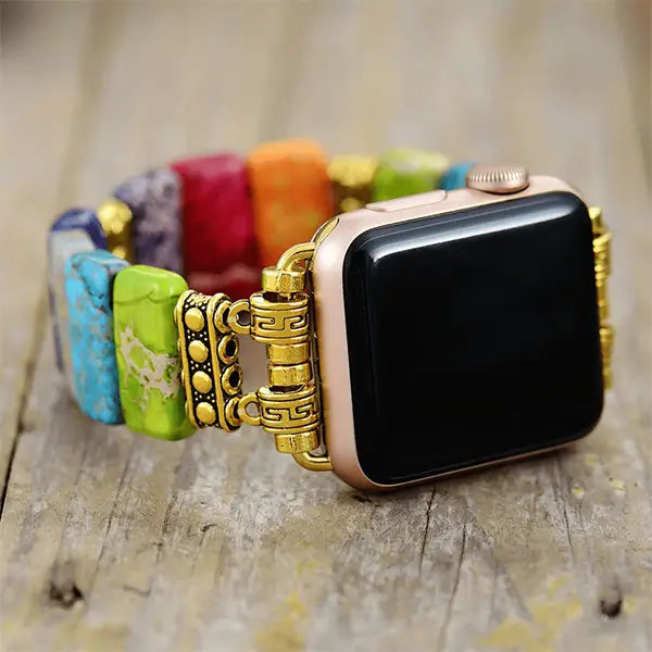 Bracelet Apple Watch 7 Chakras en Jaspe Harmonie et Énergie kaosix 4