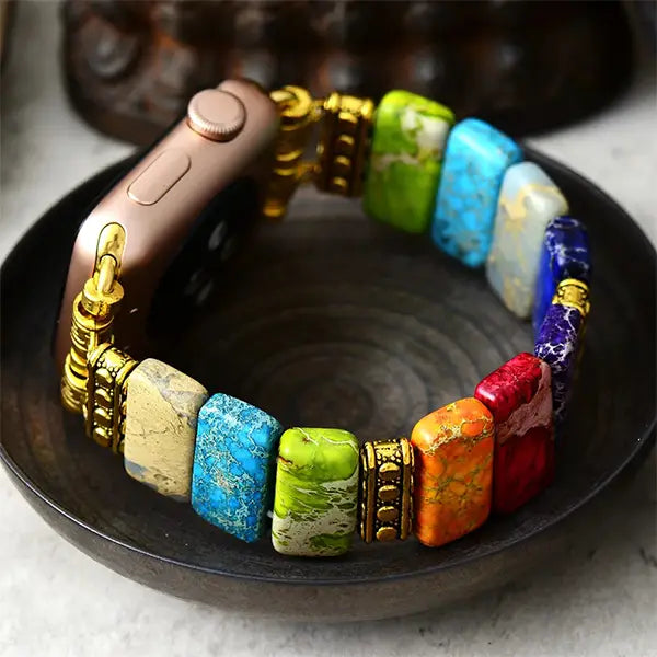 Bracelet Apple Watch 7 Chakras en Jaspe Harmonie et Énergie kaosix 5