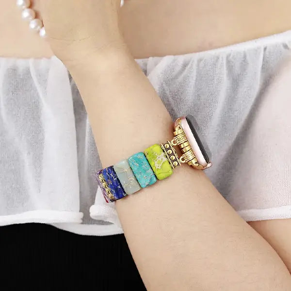Bracelet Apple Watch 7 Chakras en Jaspe Harmonie et Énergie kaosix 7