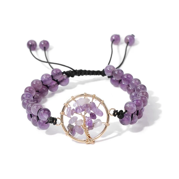 Bracelet Arbre de Vie en Pierres Fines Énergie et Harmonie Améthyste fond blanc kaosix