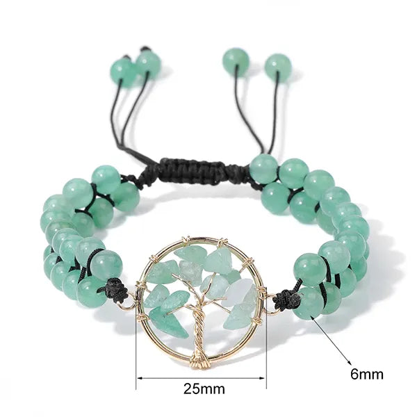 Bracelet Arbre de Vie en Pierres Fines Énergie et Harmonie  Aventurine Verte avec dimensions perles et arbre de vie kaosix