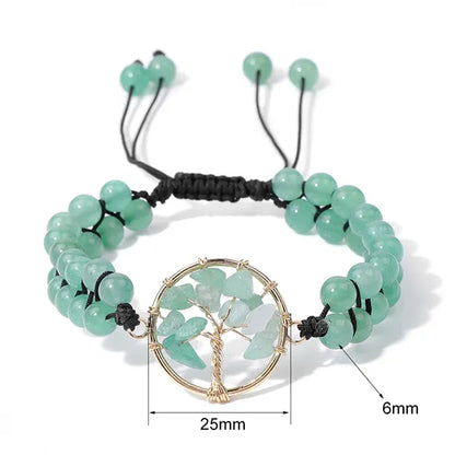 Bracelet Arbre de Vie en Pierres Fines Énergie et Harmonie  Aventurine Verte avec dimensions perles et arbre de vie kaosix
