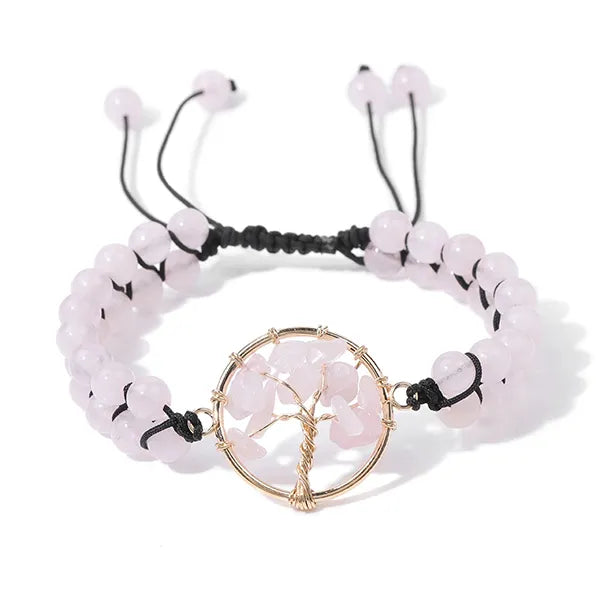 Bracelet Arbre de Vie en Pierres Fines Énergie et Harmonie variante Quartz Rose kaosix