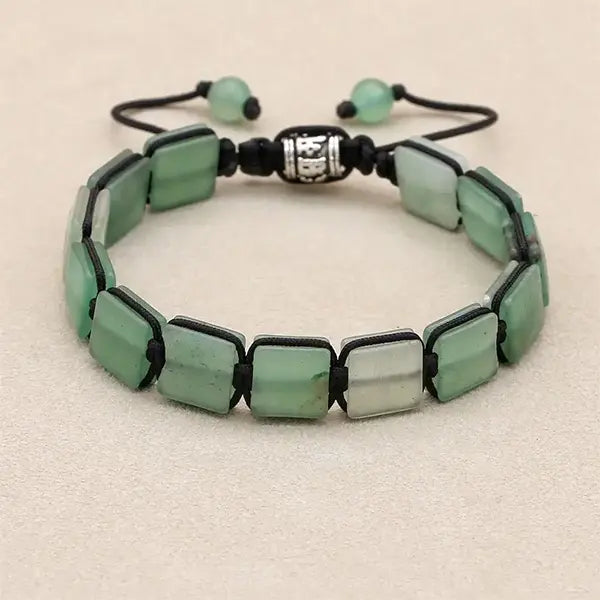 Bracelet Aventurine Verte Pierres Rectangulaires Équilibre & Chance côté face kaosix