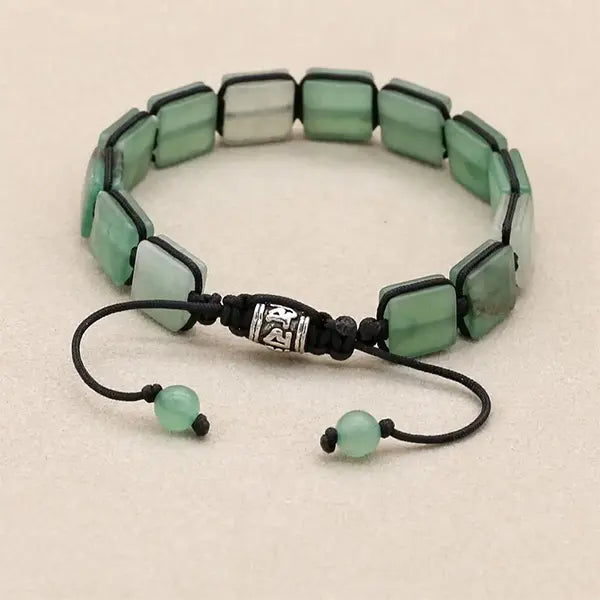 Bracelet Aventurine Verte Pierres Rectangulaires Équilibre & Chance côté fermoir métallique kaosix