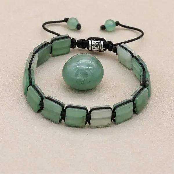 Bracelet Aventurine Verte Pierres Rectangulaires Équilibre & Chance galet au centre kaosix