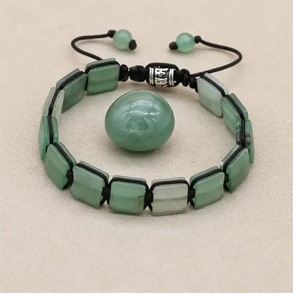 Bracelet Aventurine Verte Pierres Rectangulaires Équilibre & Chance galet au centre kaosix
