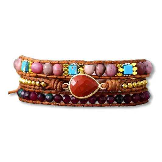 Bracelet Boho (Wrap) en Jaspe Rouge, Rhodonite, Turquoise & Grenat kaosix 1