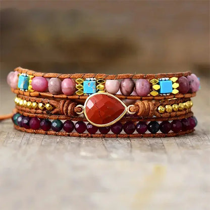 Bracelet Boho (Wrap) en Jaspe Rouge, Rhodonite, Turquoise & Grenat kaosix 4