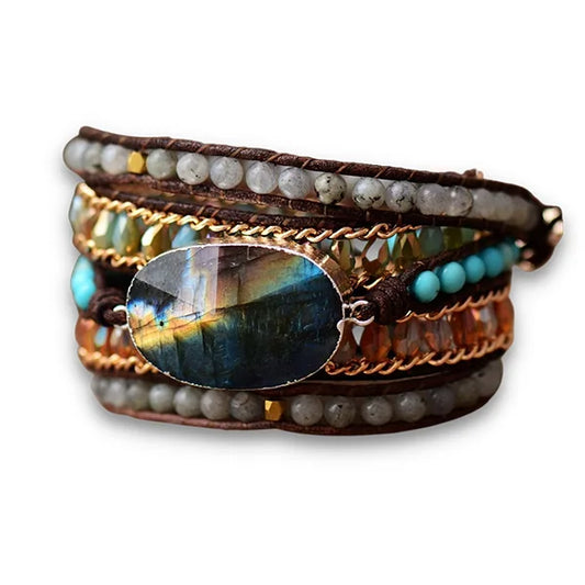 Bracelet Boho (Wrap) en Labradorite Turquoise Éclat Mystique kaosix 1
