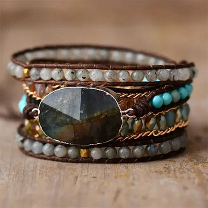 Bracelet Boho (Wrap) en Labradorite Turquoise Éclat Mystique kaosix 2