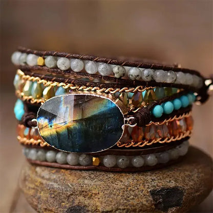 Bracelet Boho (Wrap) en Labradorite Turquoise Éclat Mystique kaosix 3