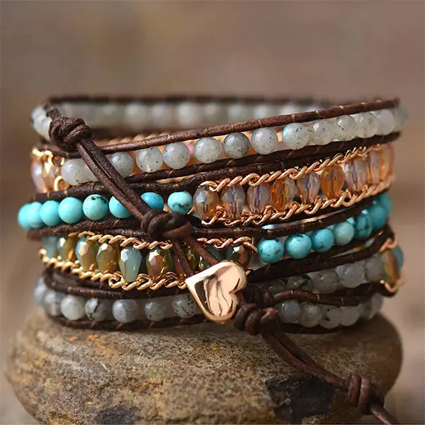 Bracelet Boho (Wrap) en Labradorite Turquoise Éclat Mystique kaosix 4