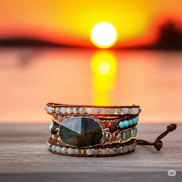 Bracelet Boho (Wrap) en Labradorite Turquoise Éclat Mystique kaosix 5