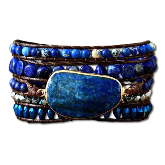 Bracelet Boho (Wrap) en Lapis Lazuli Sagesse Céleste kaosix 1