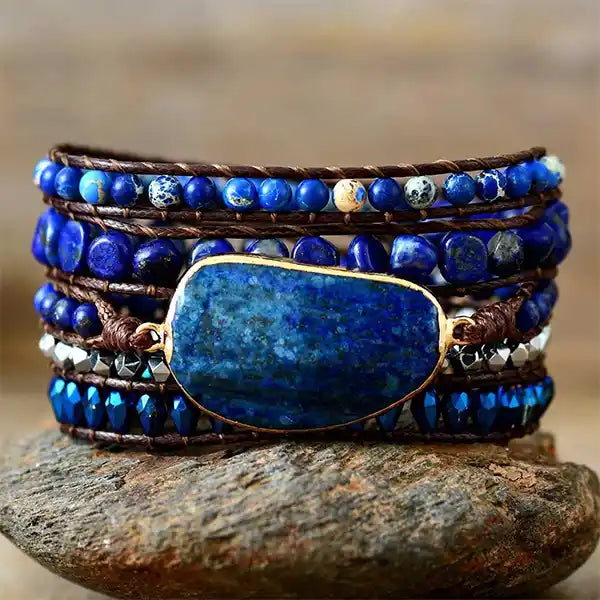 Bracelet Boho (Wrap) en Lapis Lazuli Sagesse Céleste kaosix 2