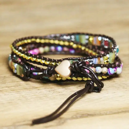 Bracelet Boho (Wrap) en jaspe impérial et cristal irisé 5 kaosix