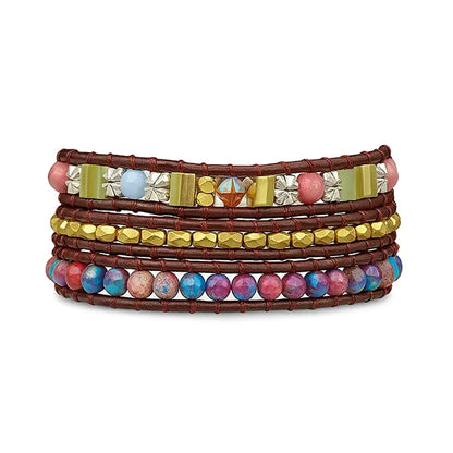 Bracelet Boho (Wrap) en jaspe impérial et cristal irisé fond blanc kaosix