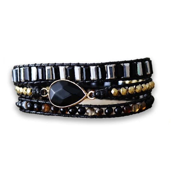 Bracelet Boho (wrap) Onyx Noir Détermination sur fond blanc kaosix