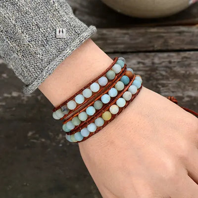 Bracelet Boho (wrap) en Amazonite trois tours